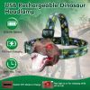 Dinosaur Headlamp Kids Headlight Dinosaur Flashlight with Realistic Roar Sound 4 Modes Adjustable Headband Kid Camping Gear Unique Gifts for Boys