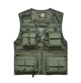 Summer Men's Outdoor Fishing Mesh Vest Jackets Travel Photography Waistcoats Man Jungle Tactical Quick Dry Multi Pockets Jacket (Option: Army green-3XL)